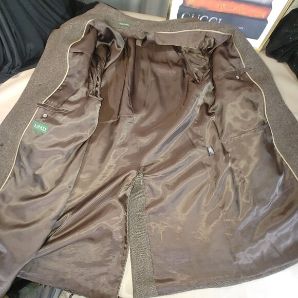Lauren Ralph Lauren Brown Wool Blend Overcoat With Button Front Lined Interior - Picture 5 of 16